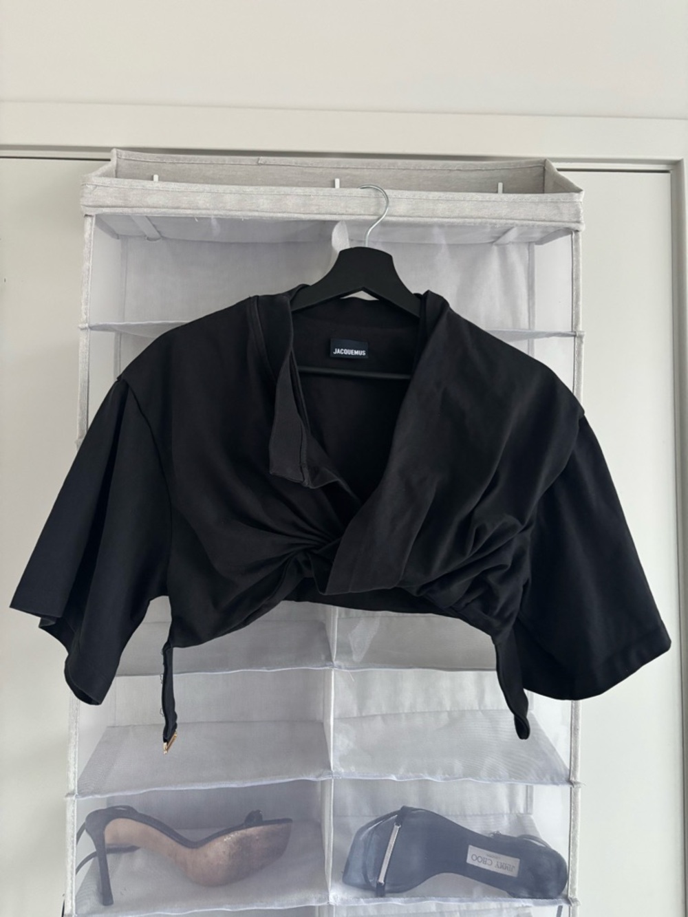 Jacquemus Black Twist-Front Cropped Top with Short Sleeves